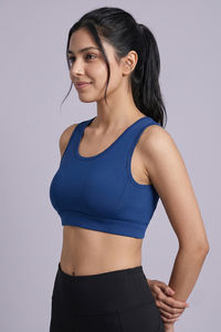Zelocity Medium Impact Quick Dry Sports Bra - Deja vu Blue — thumbnail 3